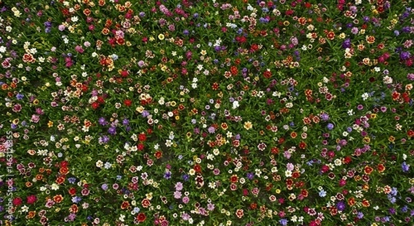 Obraz Wildflower Meadow Aerial View with Vibrant Colors and Dense Blooms