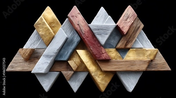Fototapeta Tessellated metallic triangles with alternating finishes