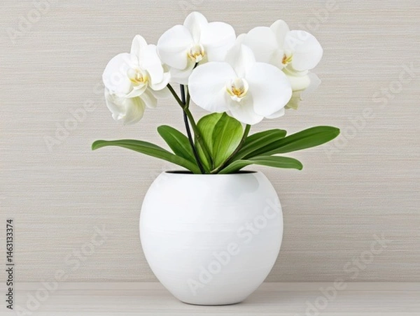 Fototapeta White orchids in a round pot