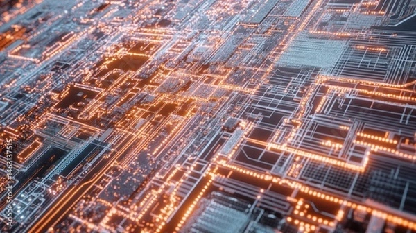 Obraz A detailed close up of a complex electronic circuit board