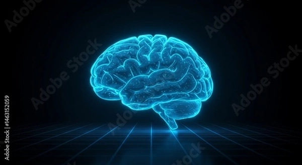 Obraz Futuristic Glowing Digital Brain Hologram on Dark Tech Background