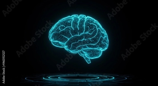 Obraz Futuristic Glowing Digital Brain Hologram on Dark Tech Background