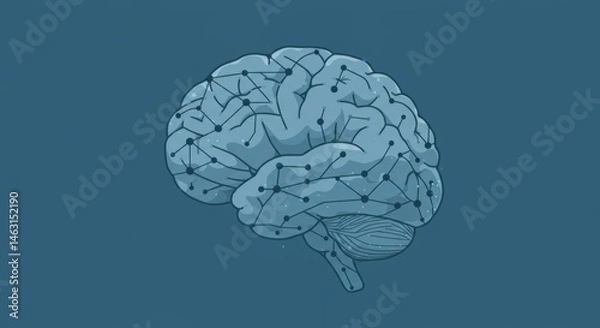 Obraz Digital Brain Illustration with Circuit Lines and Binary Code Background