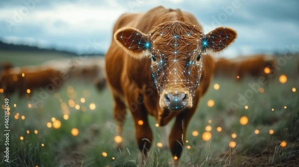 Obraz Tech Meets Tradition: A Young Cow in the Digital Age