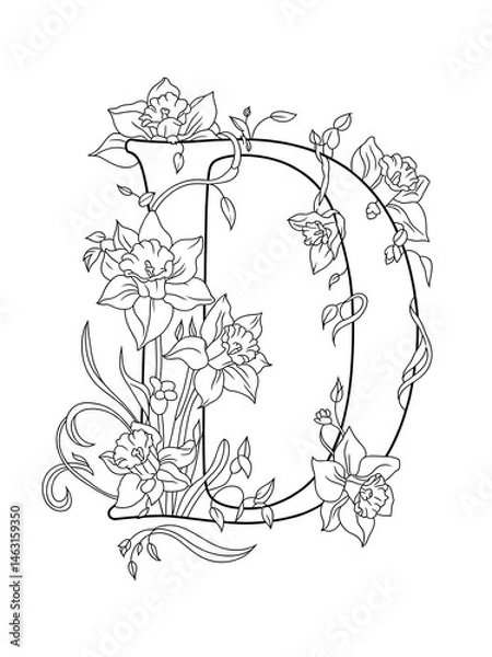 Fototapeta Letter D Floral Monogram, abstract floral background with flowers