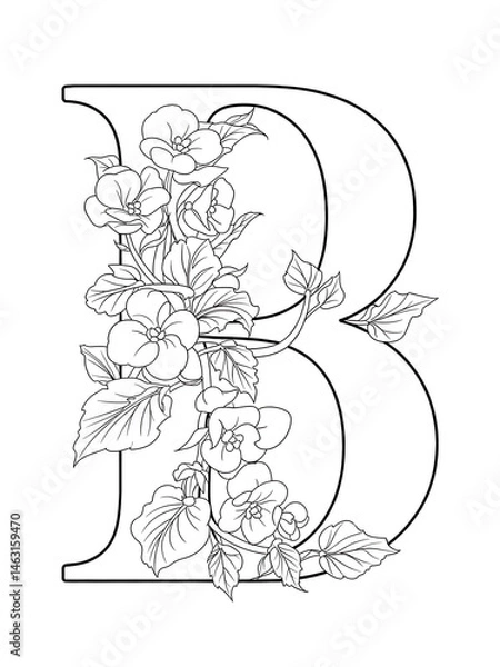 Fototapeta Letter B Floral Coloring Page – Tulip and Lily Monogram