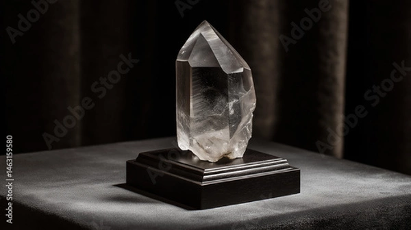Fototapeta Minimalist quartz crystal standing composition displayed elegantly on dark marble platform for refined home décor