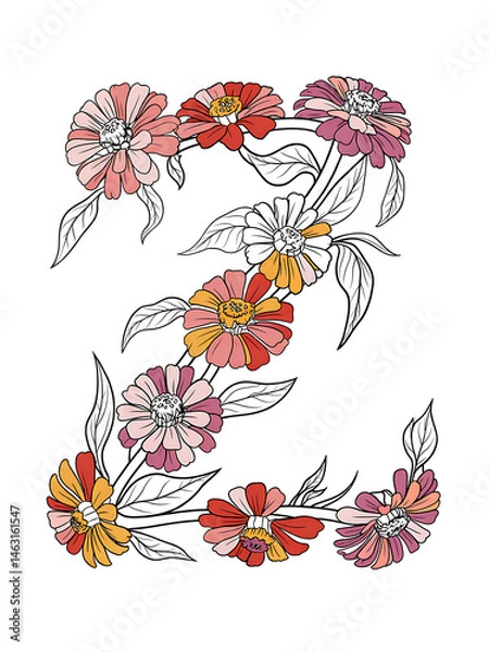 Fototapeta Stylized Letter Z Monogram with Floral Overlay