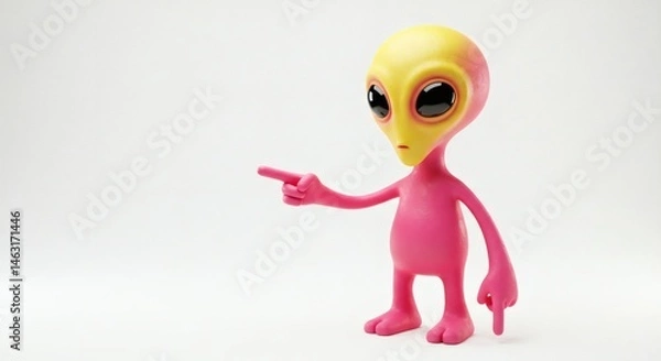 Fototapeta alien pink and yellow pointing on white background