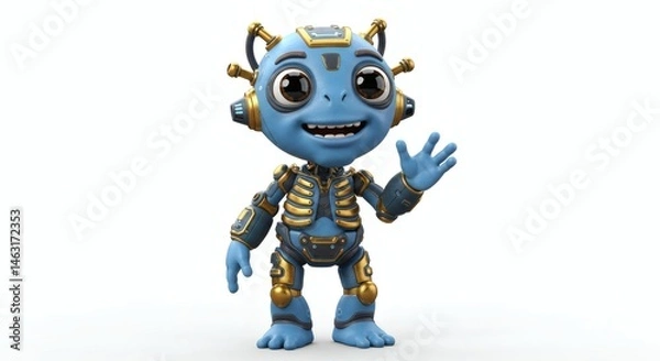 Fototapeta alien blue and golden make gesture on white background