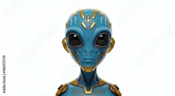 Fototapeta robotic alien blue and golden on white background