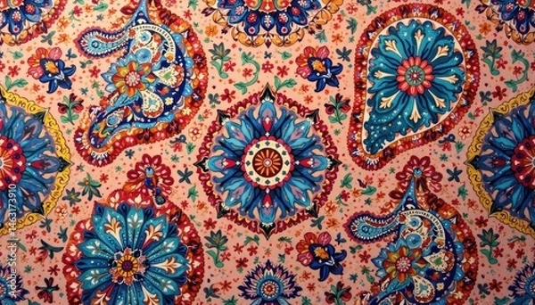 Fototapeta Subtle paisley pattern repeats seamlessly, creating a flowing, cohesive textile , seamless, decorative, black