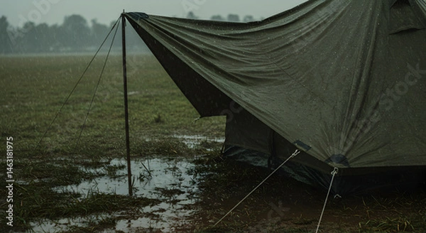 Obraz Drenched Camping Experience A Tent in The Miserable Rainy Weather