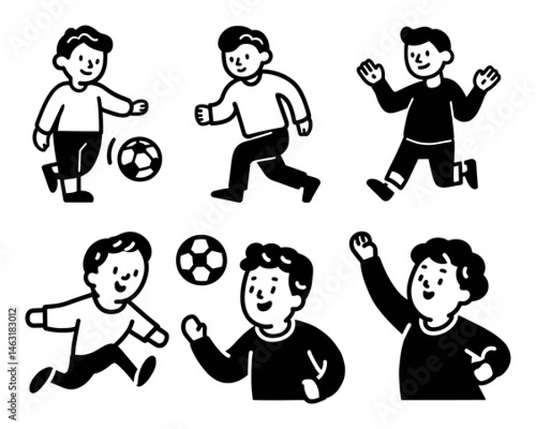 Fototapeta Playful Cartoon Doodles of Boys Playing Soccer in Various Poses