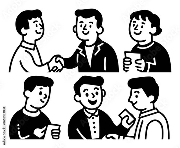Fototapeta Friendly Handshake and Conversation Cartoon Doodles for Communication