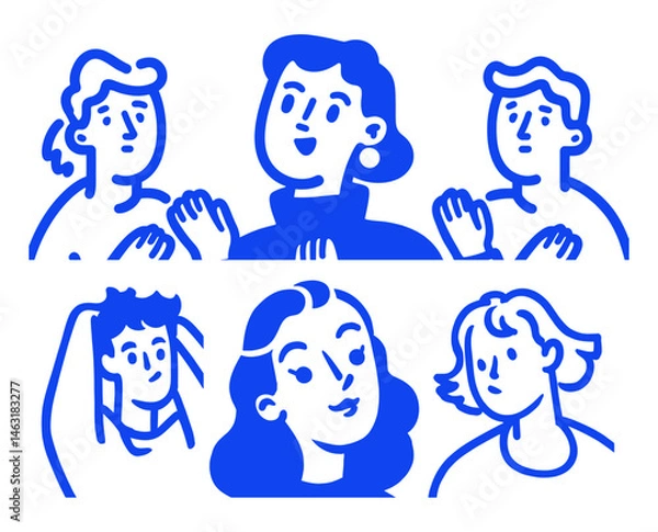 Fototapeta Engaging Blue Cartoon Characters in Various Expressions and Poses