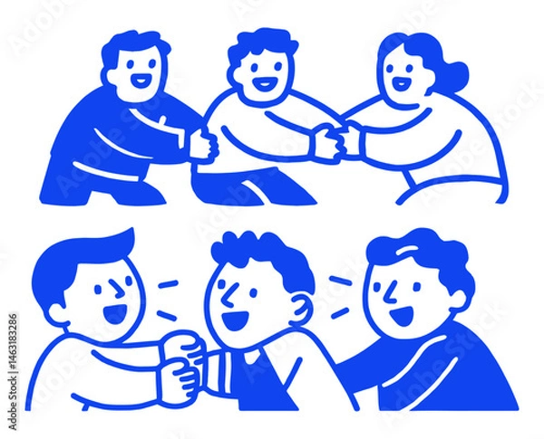 Fototapeta Playful Cartoon Characters Engaging in a Fun Tug-of-War Game
