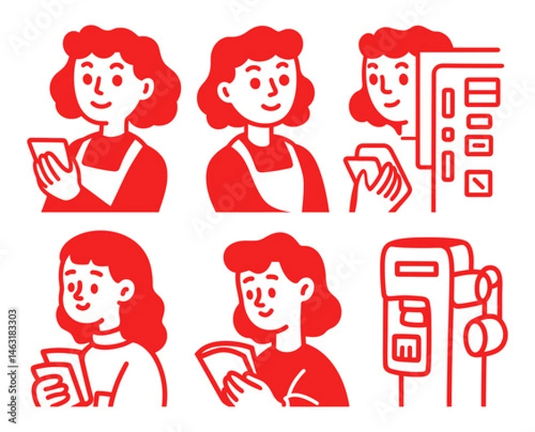 Fototapeta Cartoon Doodle Illustrations of Characters with Technology Devices