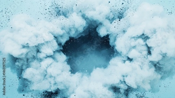 Obraz Dramatic Blue Smoke Explosion with Glittering Particle Effects in a Cloudy Background