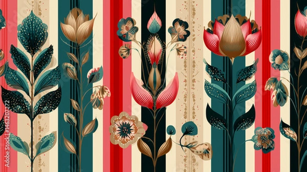 Obraz Stylish Botanical Fabric Print
おしゃれな花柄ストライプ