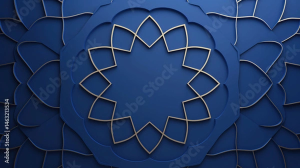 Fototapeta Elegant Abstract Background Featuring Intricate Traditional Ramadan Patterns in Vibrant Blue and Luxurious Gold Accents