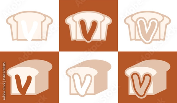 Fototapeta Letter V white bread. This logo combines letters and white bread. Suitable for bread shops, bakery, cafe, and the like.