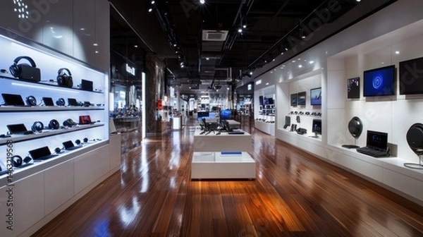 Fototapeta Modern electronics store showcasing gadgets and devices
