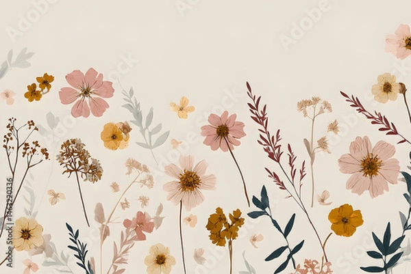 Obraz Delicate pressed flowers in pastel colors.