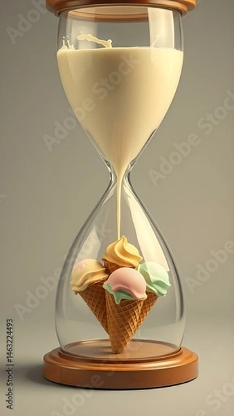 Fototapeta A time of magic: An hourglass with milk turning into ice cream.
The concept of time, sweet pleasure, melting moments