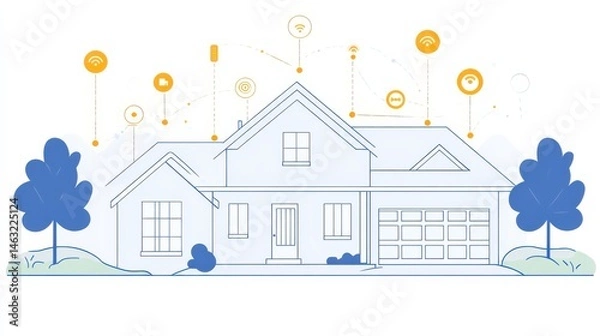 Obraz Modern Home with Smart Technology and Connectivity Icons Representing Digital Living Solutions