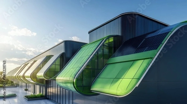 Obraz Modern Architecture with Green Design Elements and Innovative Solar Panel Features