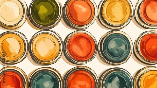 Obraz Colorful Circular Pattern of Paints in Cans on a Light Background