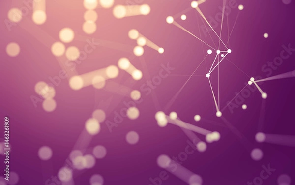 Fototapeta Abstract background. Molecules technology with polygonal shapes, connecting dots and lines. Connection structure. Big data visualization.