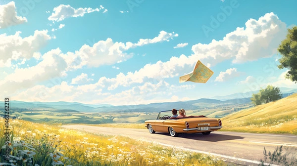 Obraz Chasing Horizons: The Timeless Thrill of the Open Road and the Joyful Spirit of Road Trip Freedom