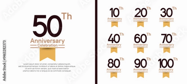 Fototapeta set of anniversary logo style with yellow ribbon. vector design black color for celebration
