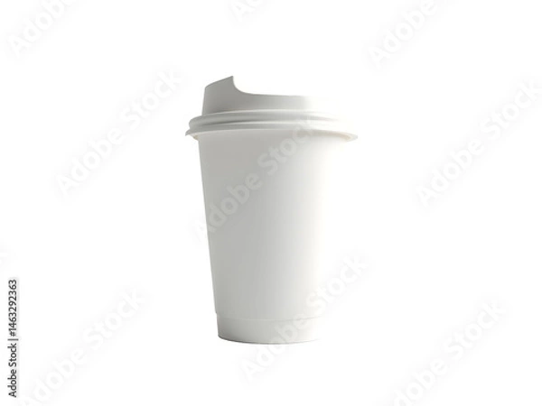 Obraz 3D Render of White Disposable Coffee Cup with Angled Lid on Transparent PNG Background