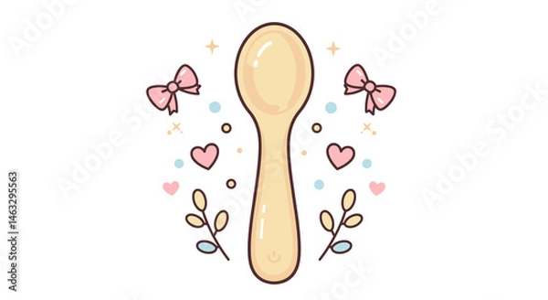Fototapeta Wooden Spoon with Hearts and Bows in a Cute Design  