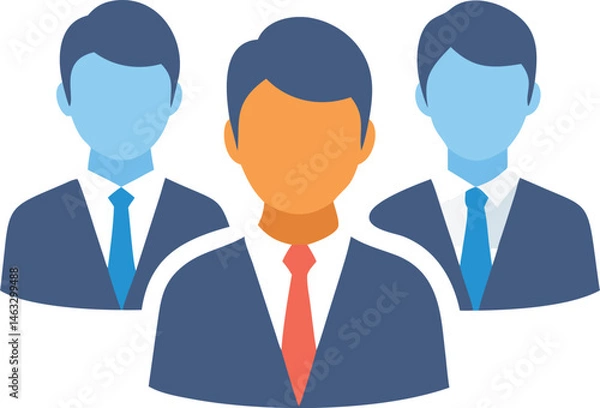 Fototapeta Abstract Digital Illustration of Three Business Professionals in Formal Attire Symbolizing Leadership and Teamwork


