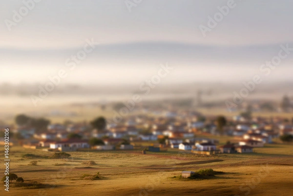 Fototapeta captivating urban sprawl in south africa enveloped in mist and fog