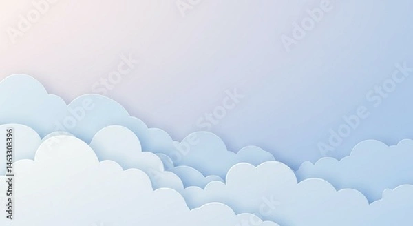Obraz Fluffy Cloudscape Illustration with Pastel Blue Sky