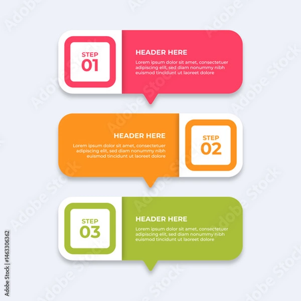 Obraz Threestep process with placeholders for text.