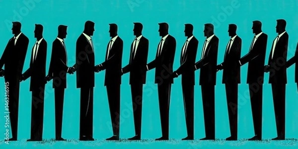 Fototapeta A Line of Businessmen Holding Hands: Collaboration, Unity, and Partnership in the Corporate World