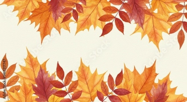 Obraz Colorful Autumn Leaves Border on Neutral Background