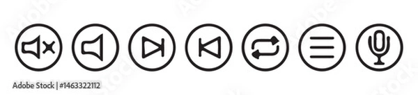 Fototapeta Play, pause, replay, previous, and next track black icon set. Elements for video streaming app. Vector Illustration eps 10