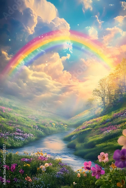 Obraz Mystical Realm: The Rainbow Bridge of Serenity and Wonder Connecting Heaven and Earth