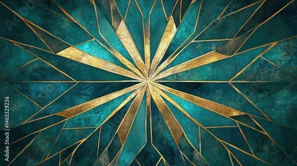 Fototapeta Teal and gold geometric design with a radiating pattern