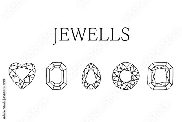 Fototapeta 宝石、イラスト、シンプル、線画、白黒、鉱石