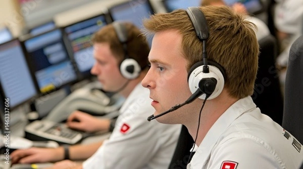 Fototapeta Dispatcher Working with Emergency Response Team