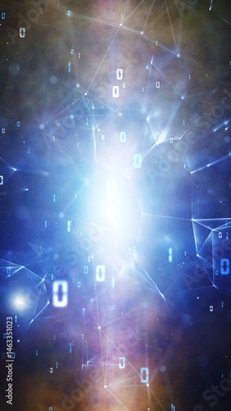 Fototapeta Shine glowing digital technology network with binary numbers illustration.
