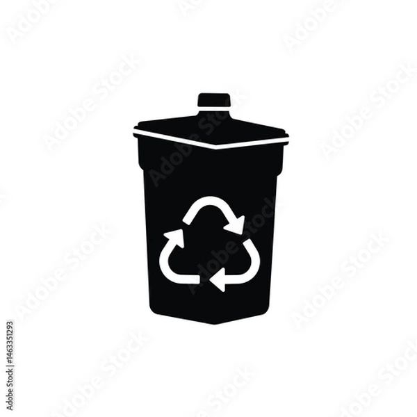 Fototapeta Black and white recycling bin icon featuring the universal eco friendly symbol on its front